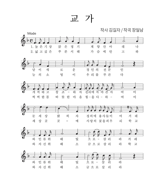 교가 작사 김길자/작곡 장일남 1.높은 기상 맑은 정기 계양산 아래 나날이 새로운 경인의 전문인 개척하고 창조하자 진리에 목마른자여 어둔세상 밝히자 정의에 용사들이여 겨레와 인류위해 빛으로 살리라 겨레와 인류위해 빛으로 살리라 2.넓고 깊은 푸른서해 가슴에 안고 하늘의 소명이 우리를 부른다 씩씩한몸 따뜻한 마음 힘을 다하여 이 세상 곳곳에 사랑의 꽃을 피우리 학교와 자신위해 소금으로 살리라 학교와 자신위해 소금으로 살리라